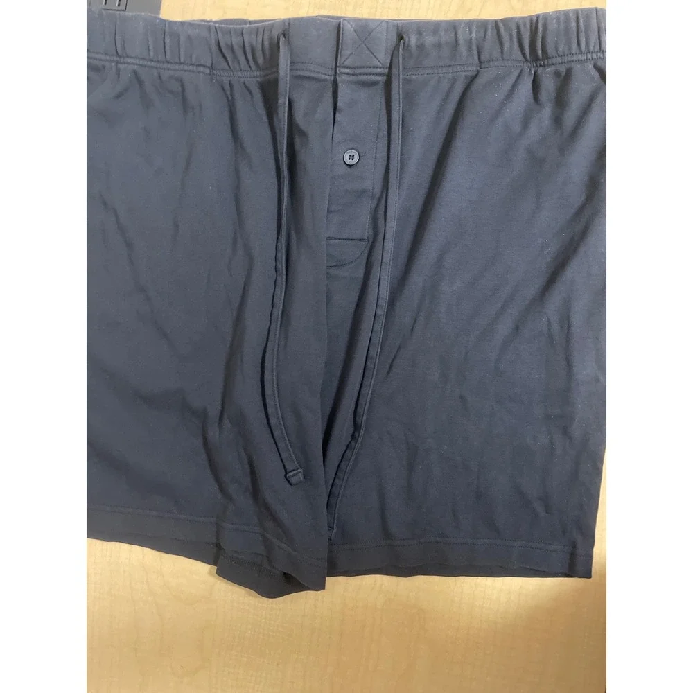 Murano Mens XL Black Cotton Jersey Lounge Sleep Shorts Drawstring Button Fly